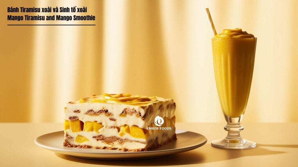 Bánh Tiramisu xoài và Sinh tố xoài - Mango Tiramisu and Mango Smoothie