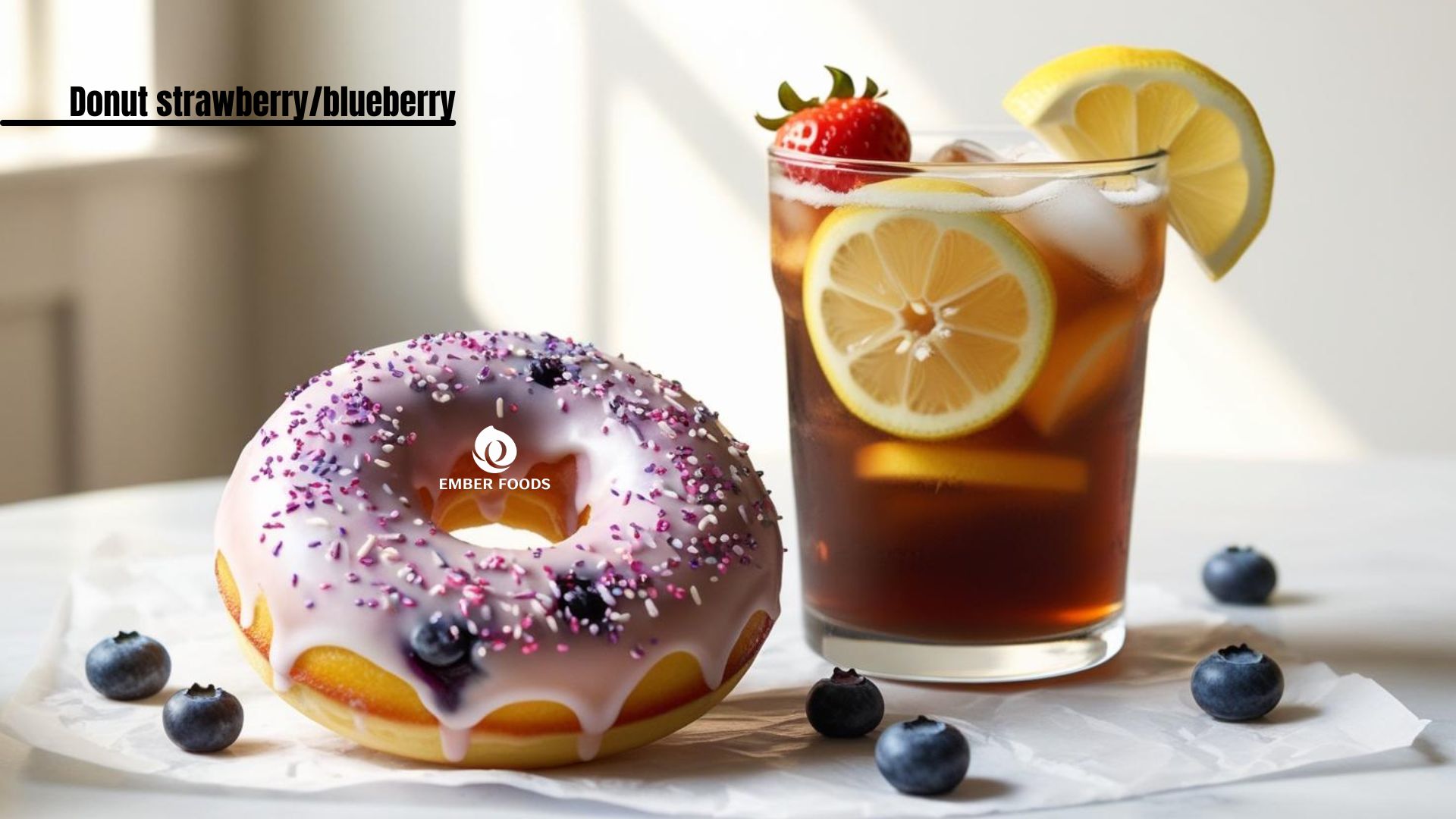 Donut dâu_việt quất kết hợp trà trái cây hoặc cold brew chanh