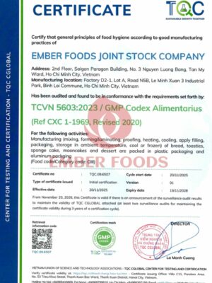 FOOD SAFETY CERTIFICATE OF GMP PRODUCTS EMBER FOODS