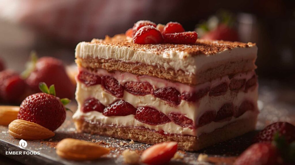 Ember Foods phân phối bánh tiramisu dâu giá sỉ cho nhà phân phối cấp 1 2 3 Ember Foods distributes strawberry tiramisu cake at wholesale prices to level 1, 2, and 3 distributors