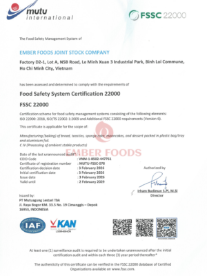 FSSC Certificate Ember Foods Joint Stock Company, Chứng nhận FSSC Ember Foods an toàn thực phẩm