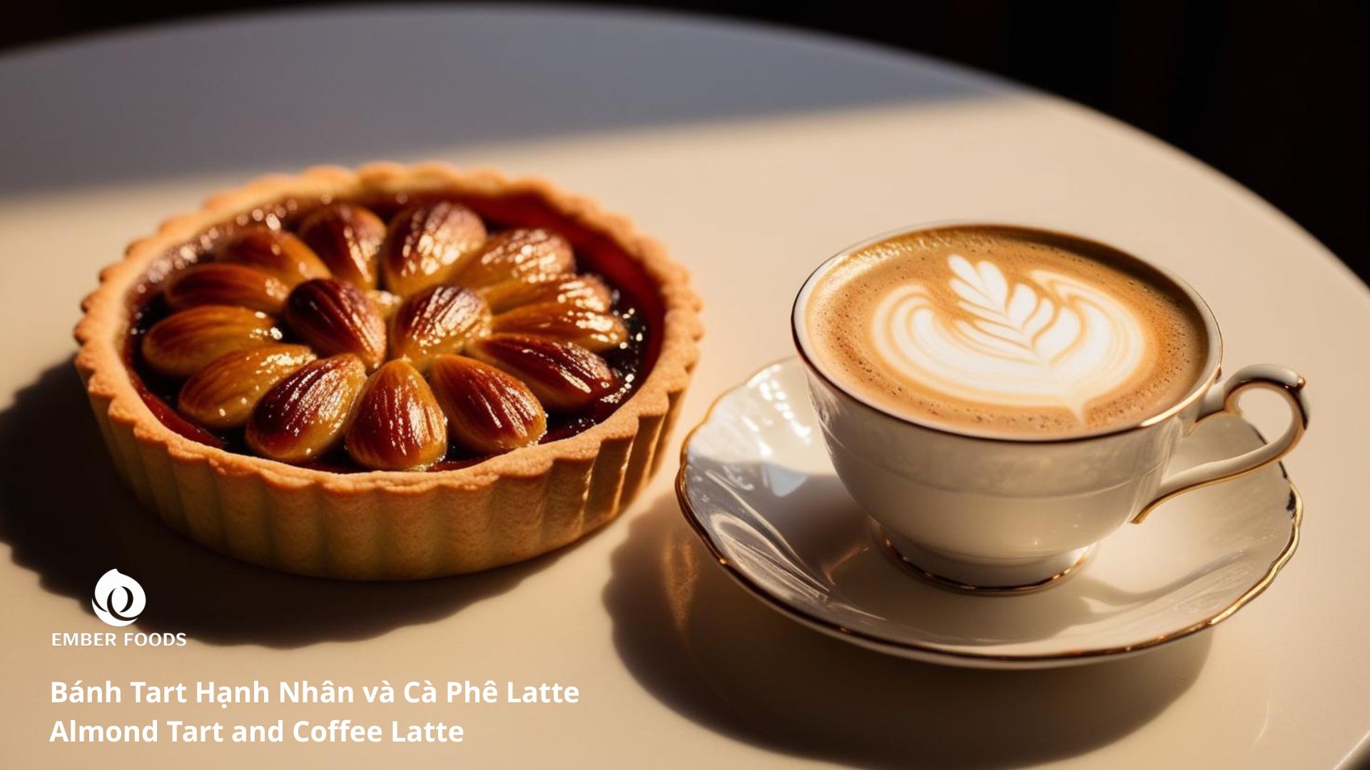 Bánh Tart Hạnh Nhân và Cà Phê Latte - Almond Tart and Coffee Latte