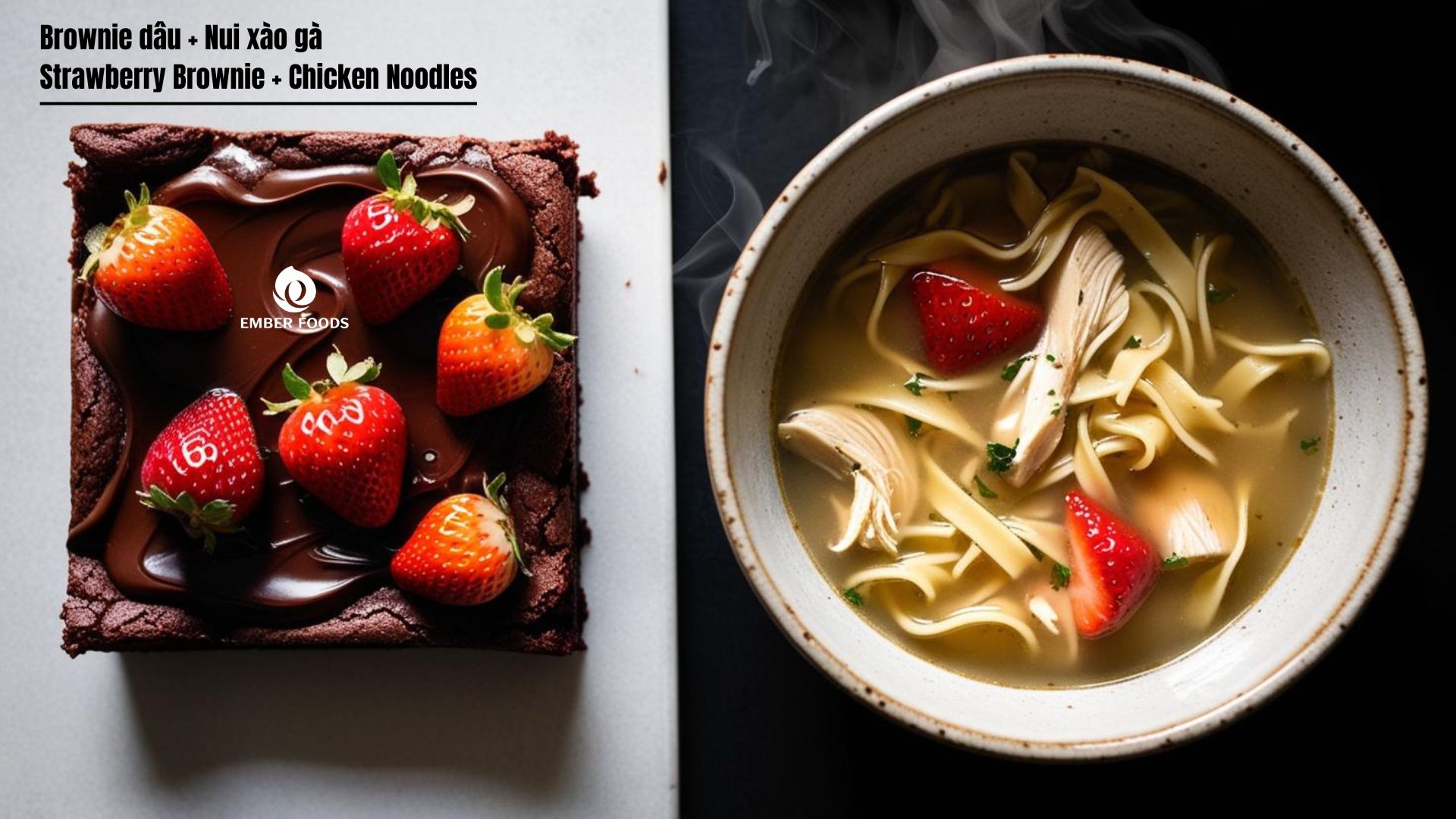 Brownie dâu phù hợp với Nui xào gà - Strawberry Brownie Goes Well With Chicken Noodles