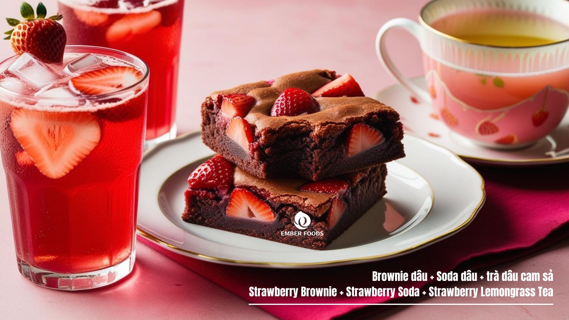 Brownie dâu phù hợp với Soda dâu hoặc trà dâu cam sả - Strawberry Brownie goes well with Strawberry Soda or Strawberry Lemongrass Tea
