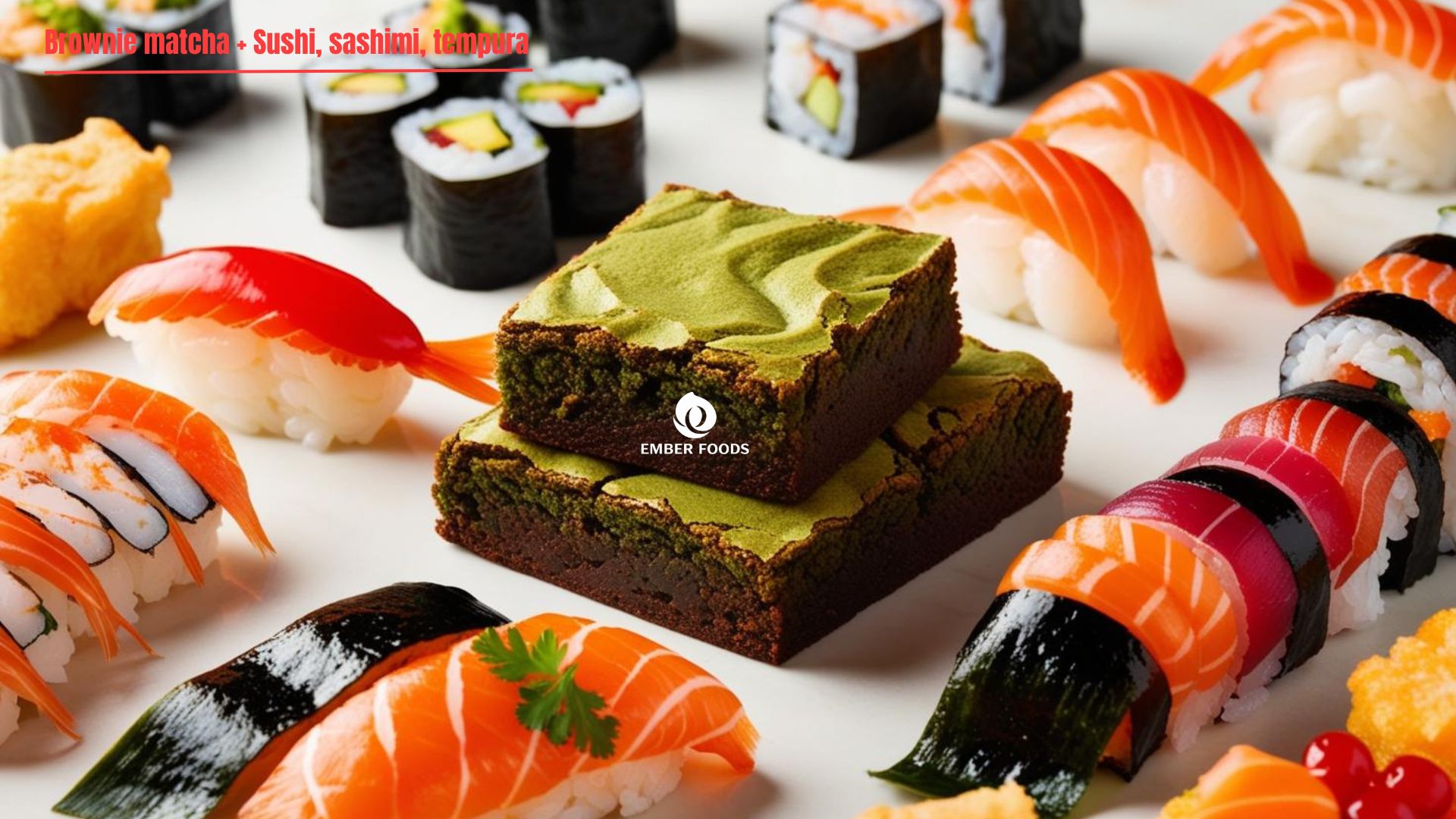 Brownie matcha phù hợp với Sushi, sashimi, tempura - Matcha brownie goes well with Sushi, sashimi, tempura