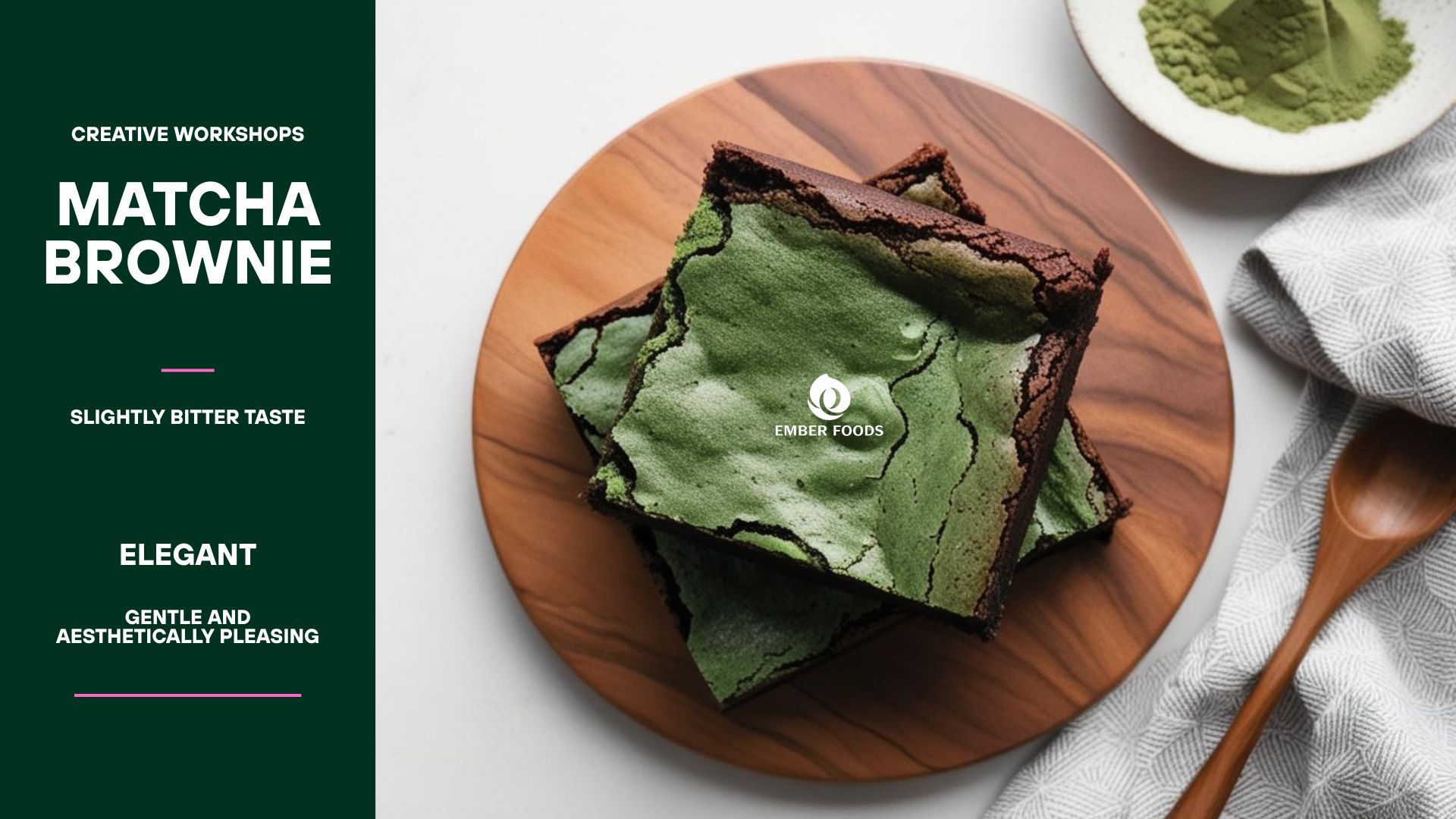 Brownie matcha phù hợp với_ Workshop sáng tạo, triển lãm nghệ thuật, sự kiện văn hóa Nhật - Hàn - Matcha brownie is suitable for_ Creative workshops, art exhibitions, Japanese - Korean cultural events