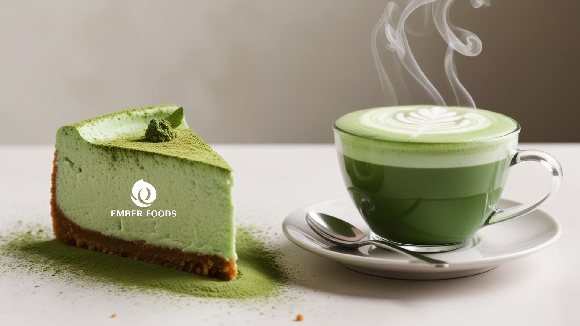 Cheesecake trà xanh và Matcha latte - Green tea cheesecake and matcha latte