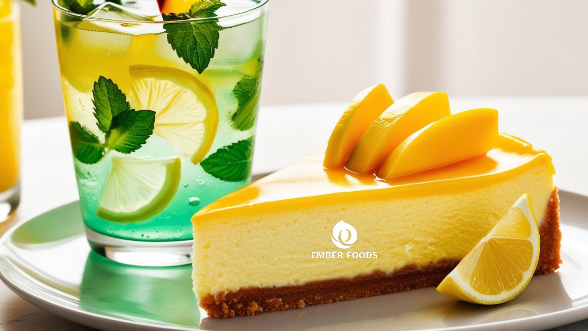 Cheesecake xoài và soda chanh bạc hà - Mango Cheesecake and Mint Lime Soda