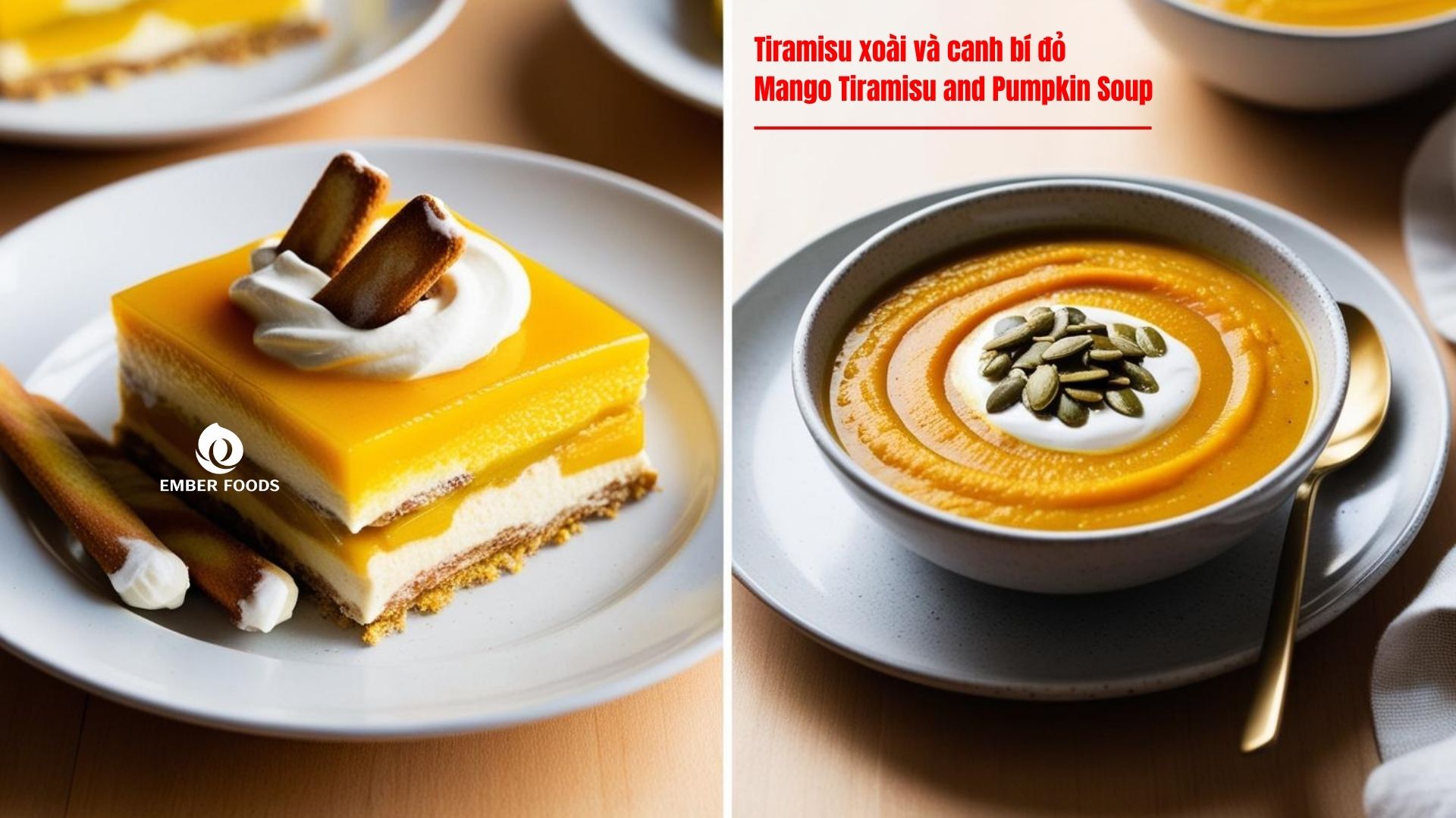 Tiramisu xoài và canh bí đỏ - Mango Tiramisu and Pumpkin Soup