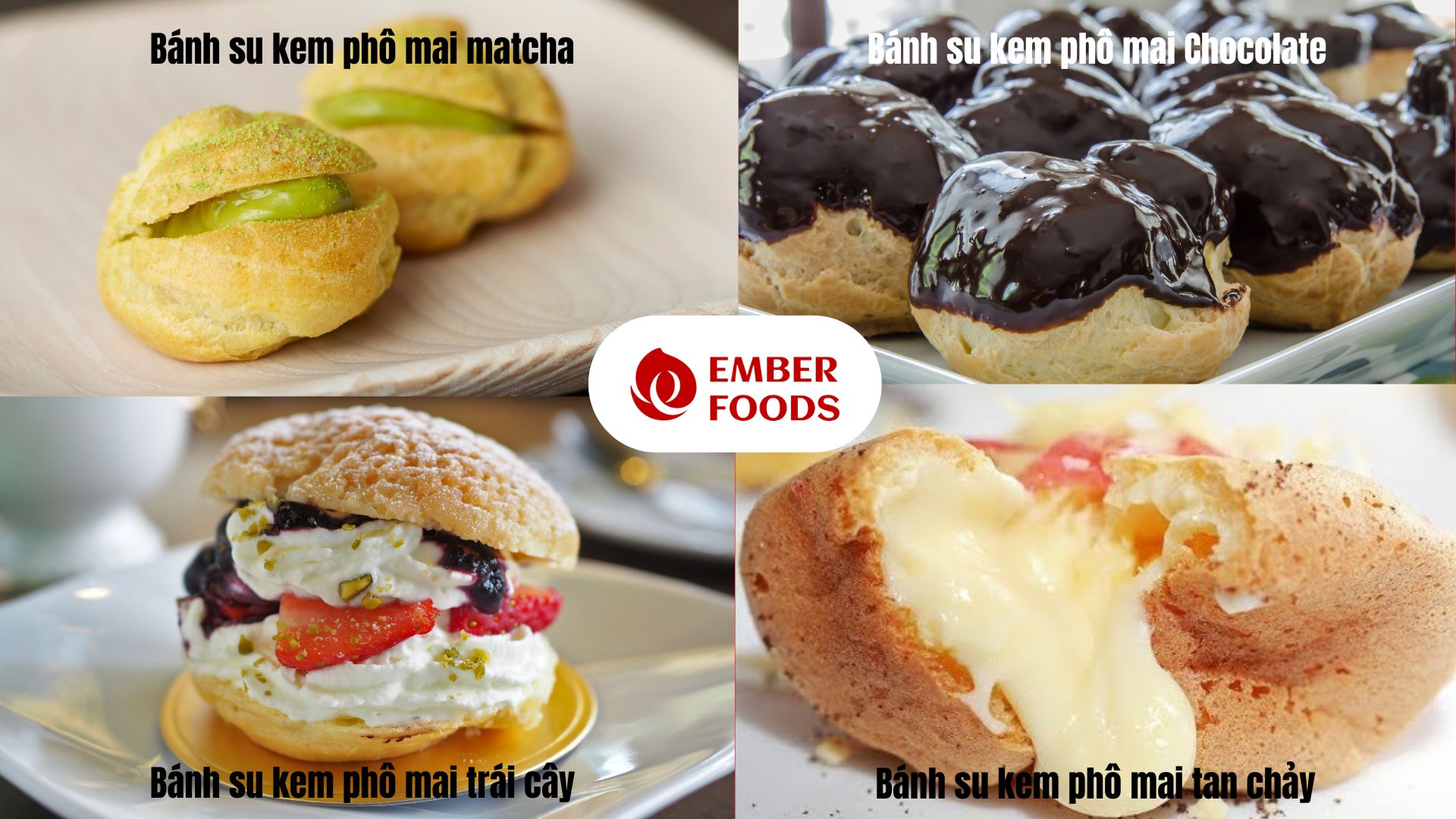Wholesale B2B Matcha, Chocolate, Fruit, and Lava Cheese Cream Puffs